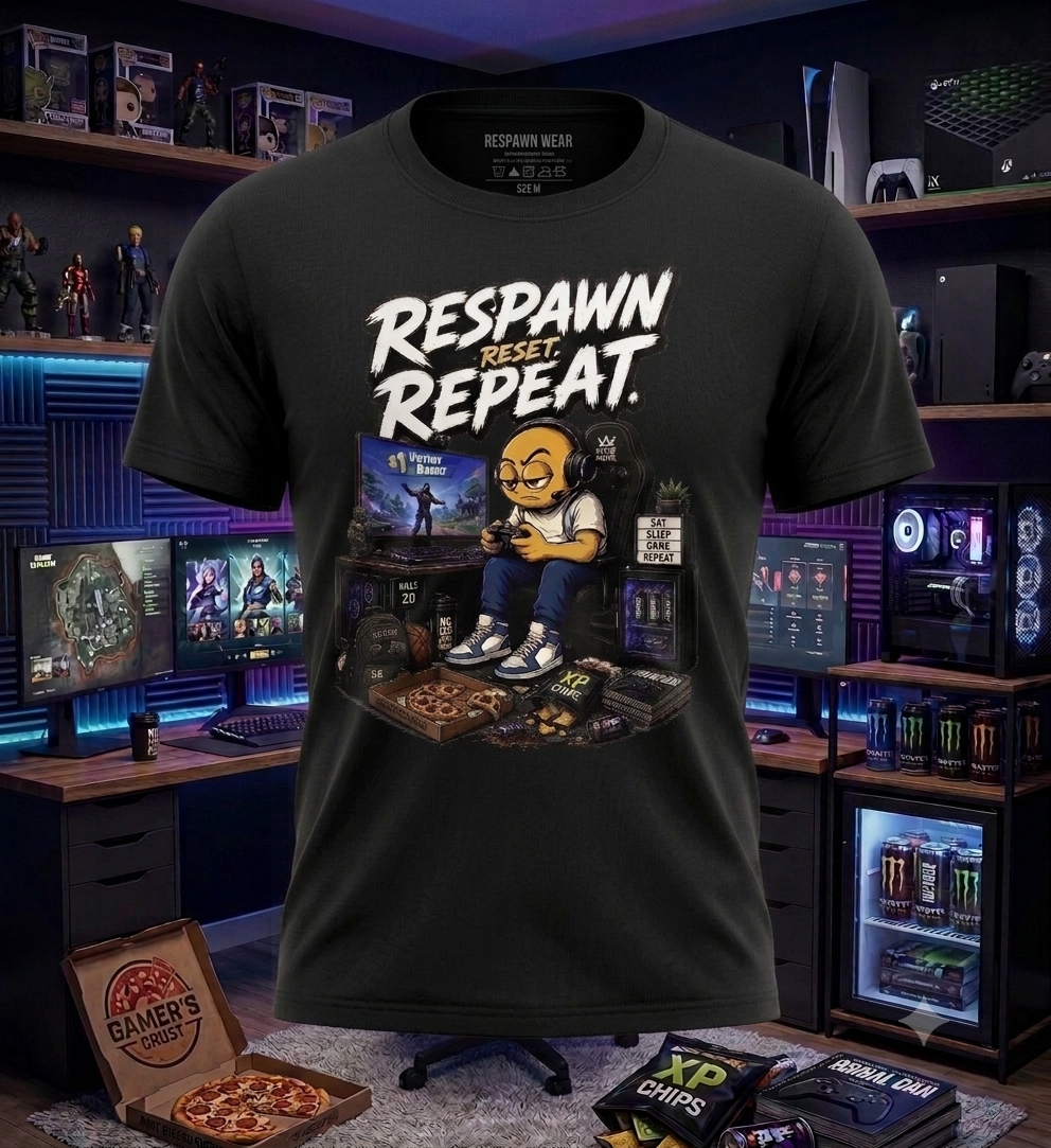 🎮 RESPawn. Reset. Repeat. Gaming T-Shirt

For the gamers who don’t know when to quit. 🎮🔥