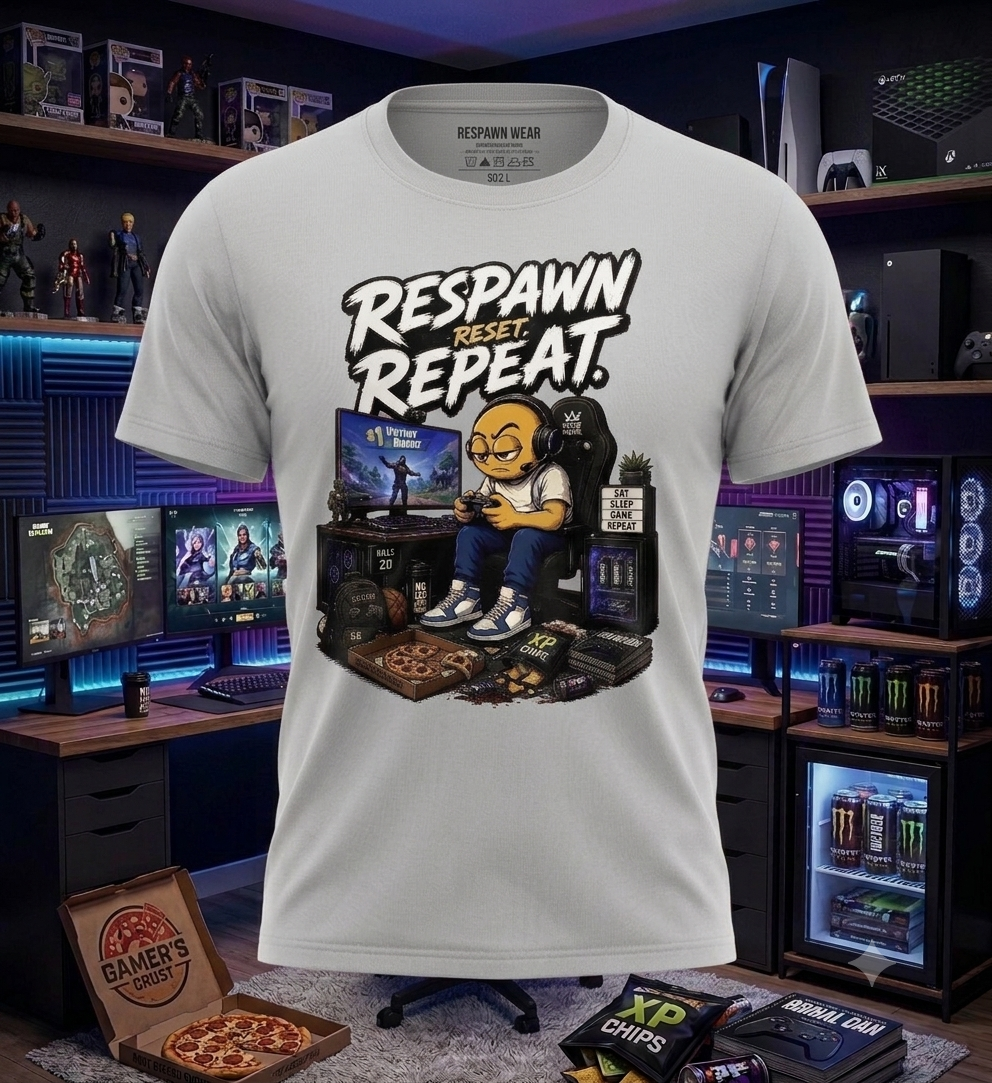 🎮 RESPawn. Reset. Repeat. Gaming T-Shirt

For the gamers who don’t know when to quit. 🎮🔥