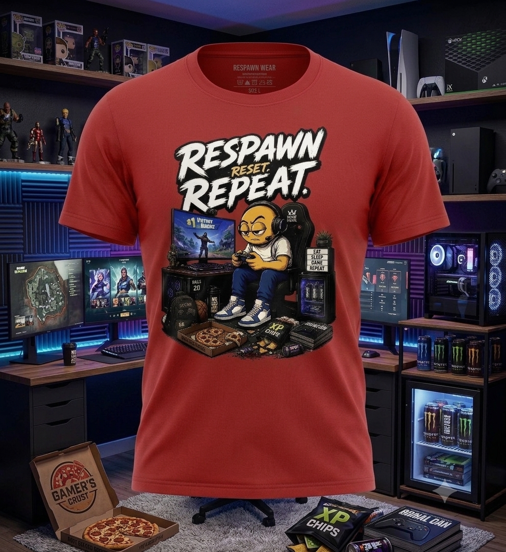 🎮 RESPawn. Reset. Repeat. Gaming T-Shirt

For the gamers who don’t know when to quit. 🎮🔥