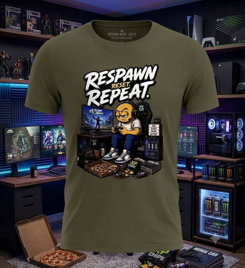 🎮 RESPawn. Reset. Repeat. Gaming T-Shirt

For the gamers who don’t know when to quit. 🎮🔥