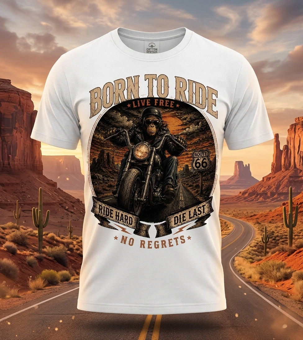 Born To Ride Vintage Route 66 Graphic Tee | Biker Ape Edition