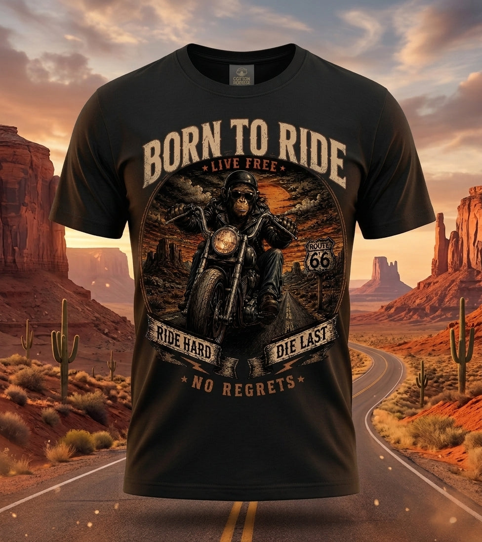 Born To Ride Vintage Route 66 Graphic Tee | Biker Ape Edition