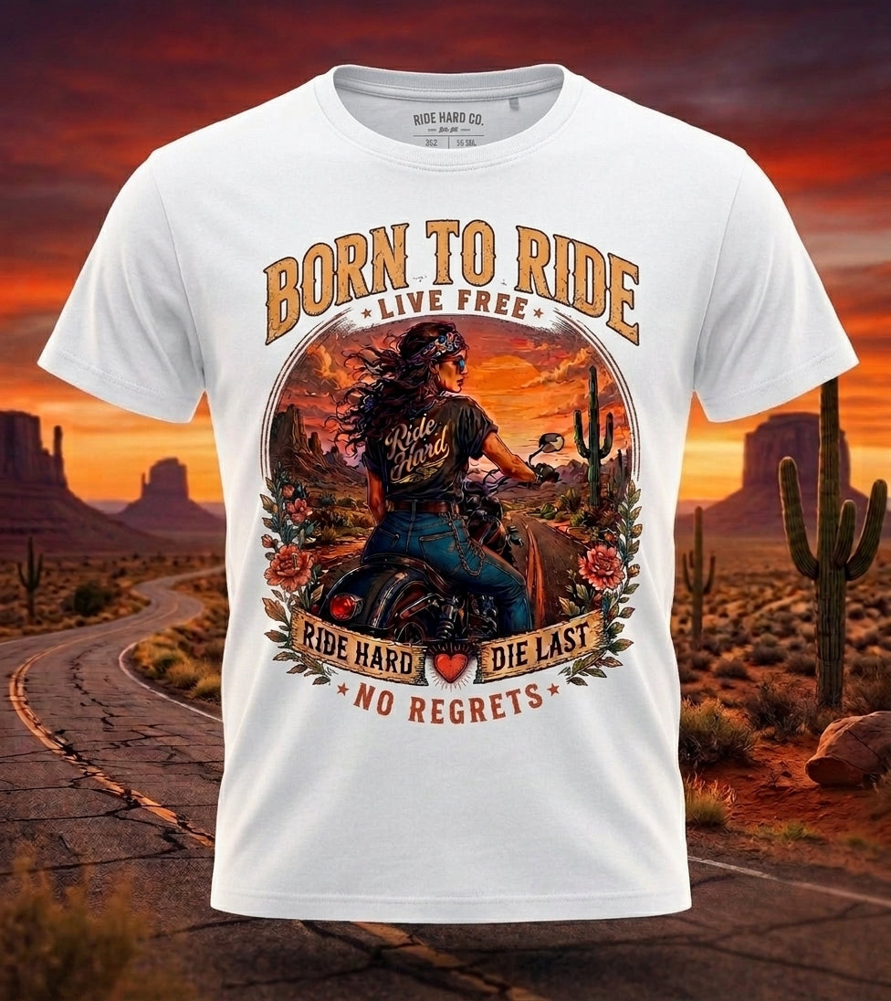Born To Ride Vintage Desert Biker Graphic Tee | Highway Rebel Edition