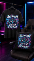 Respawn Reset Repeat Gaming T-Shirt & Cushion Cover Set – Gamer Gift
