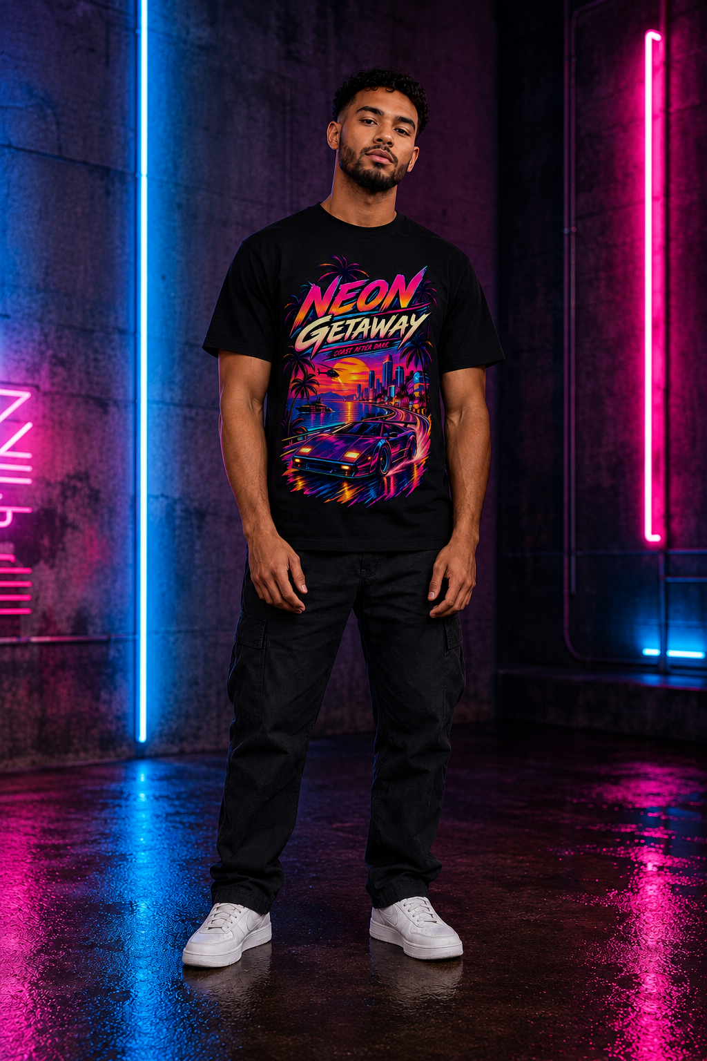 Neon Getaway Graphic T-Shirt – Retro Gaming Streetwear Tee.
